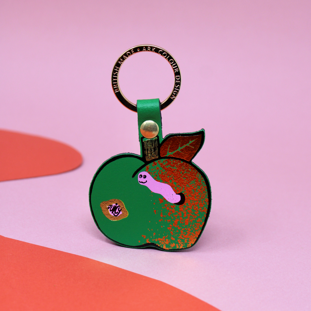 Handcrafted apple keyring made from sustainably sourced leather