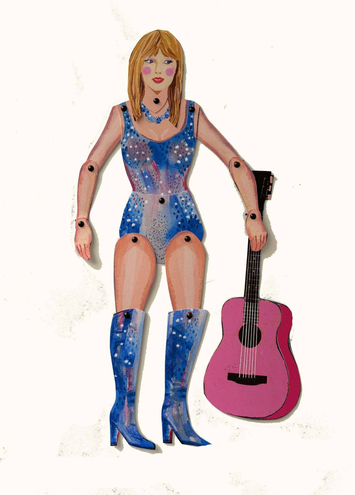 Cut and Make POP IDOL Taylor Swift paper doll kit, 32cm articulated figure made from 385gsm cardstock with mini-split pins, packaged on A4