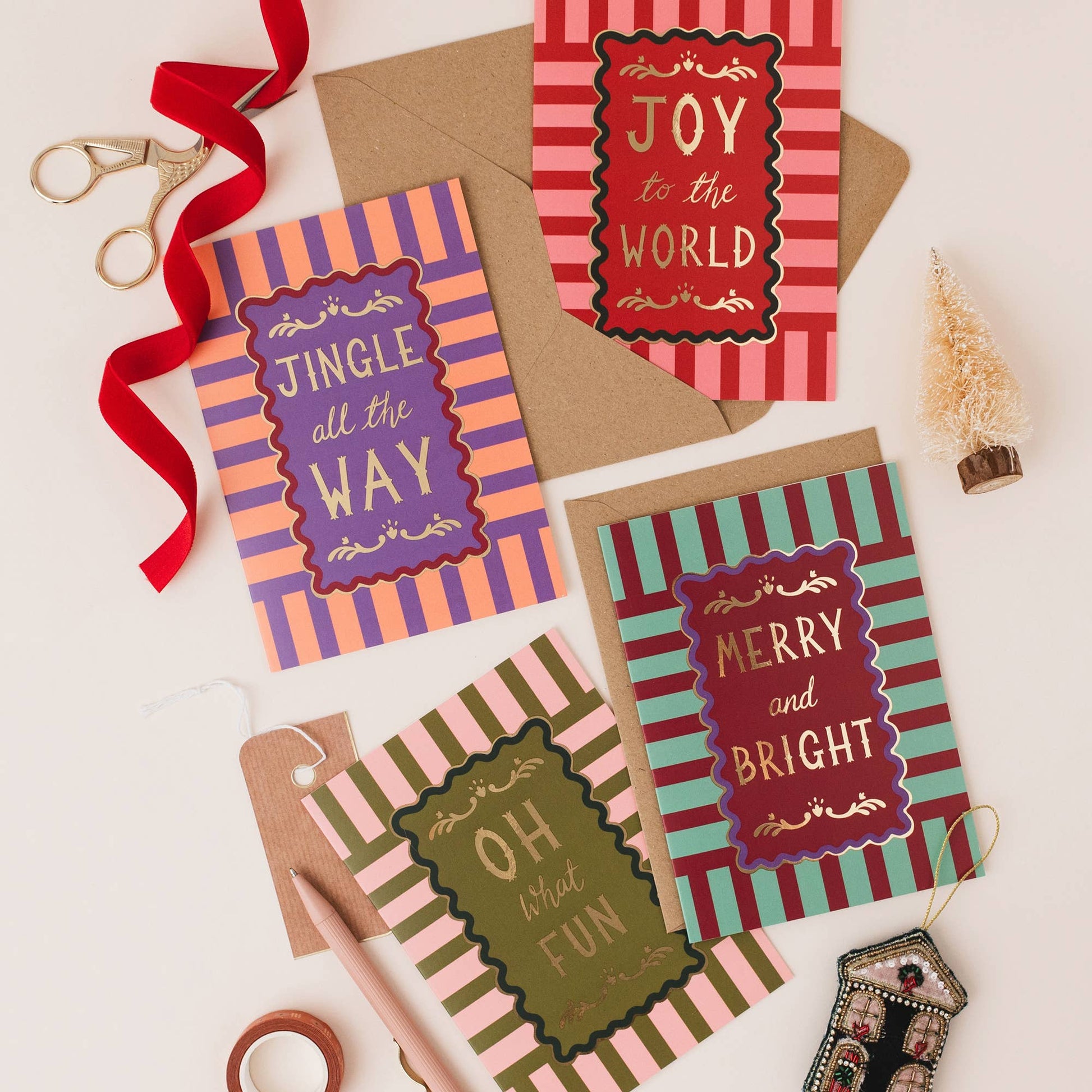 Eco-friendly Modern Stripe Christmas Card, sustainably sourced and plastic-free packaging