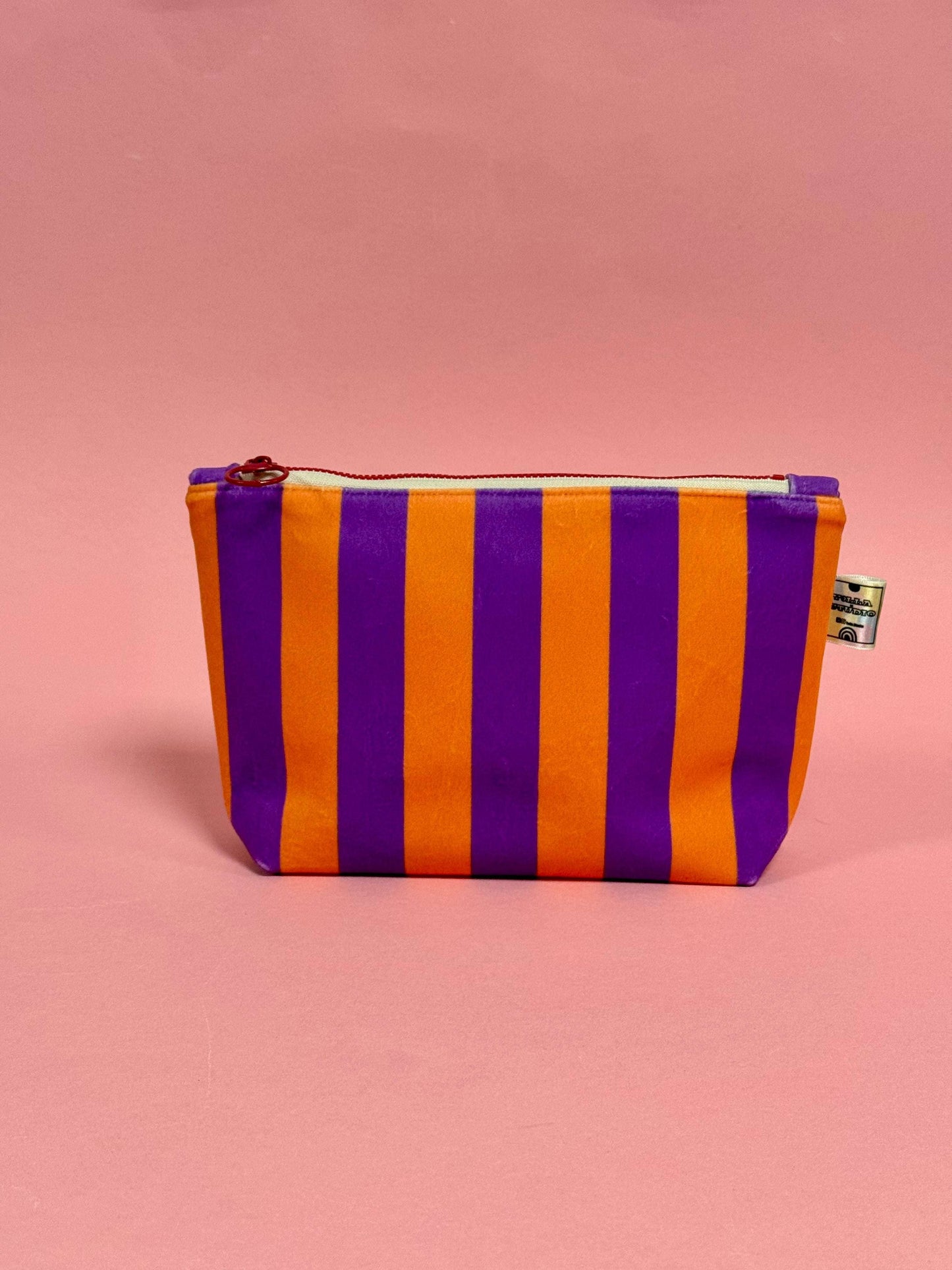 Striped velvet cosmetic bag with waterproof lining