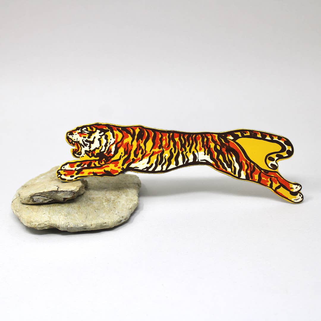 Genuine leather Tiger Bookmark by Ark Colour Design with hand foiling and embossing, UK made