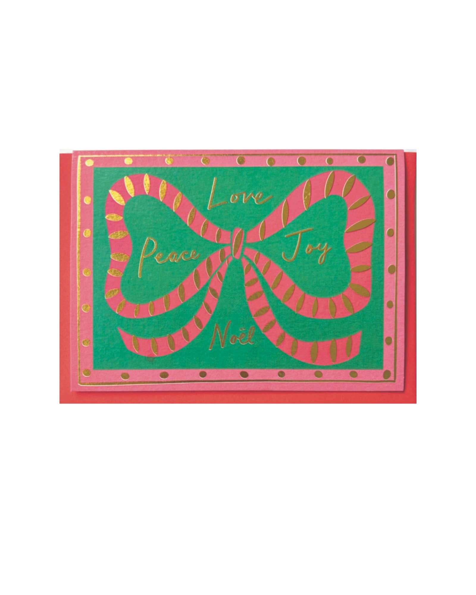 Kitty Kenda Foiled Regency Bow Christmas Card with quirky festive colours, exclusive design, UK-made