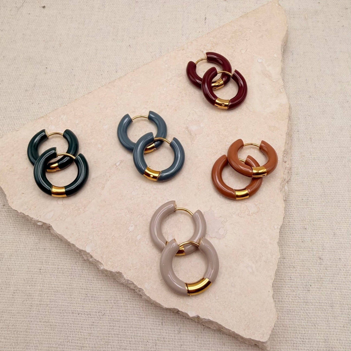 Little Nell Tonal Enamel Hoops, 18k gold plated, autumnal colours