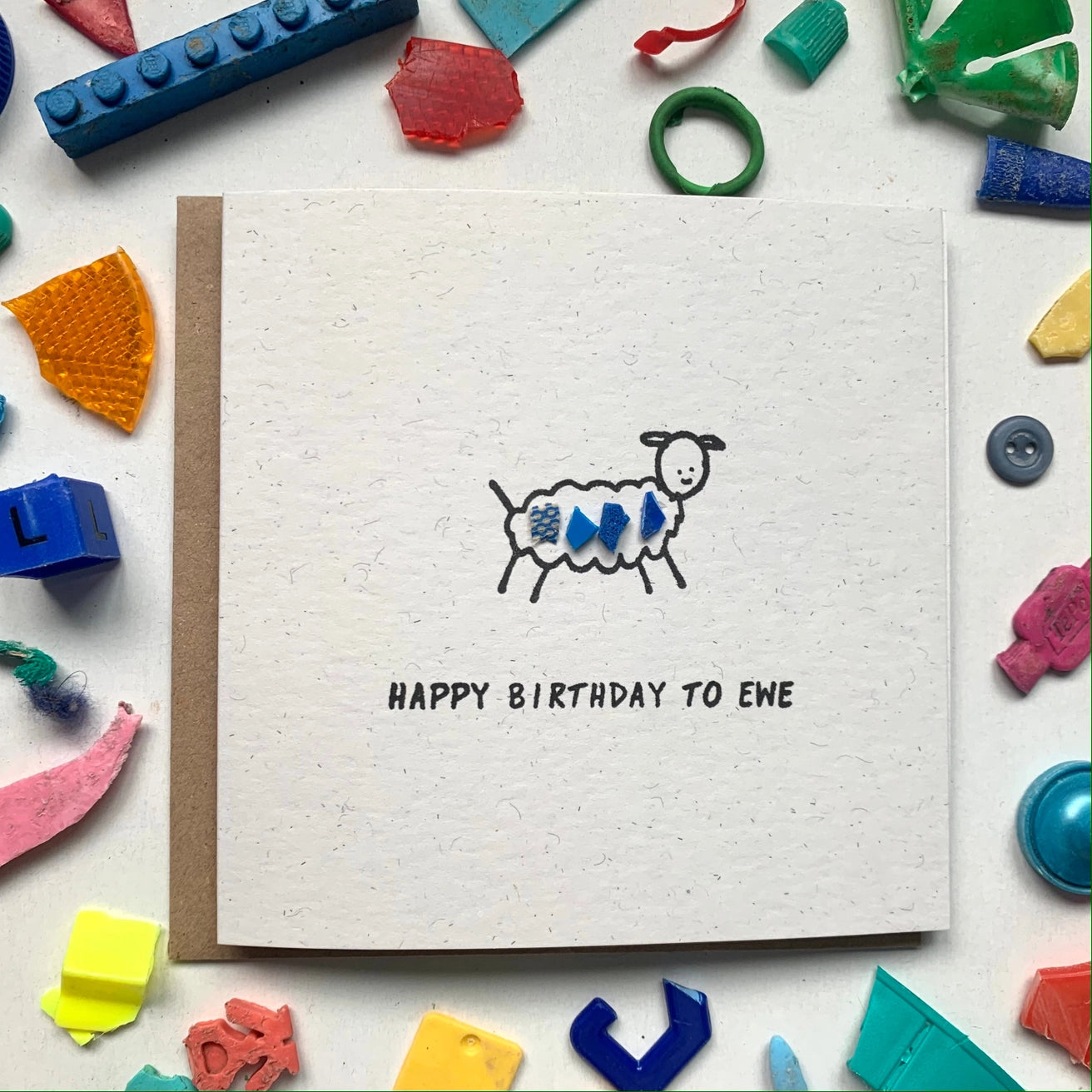Card with a sheep illustration and 'Happy Birthday to Ewe' text, by Washed Up cards.