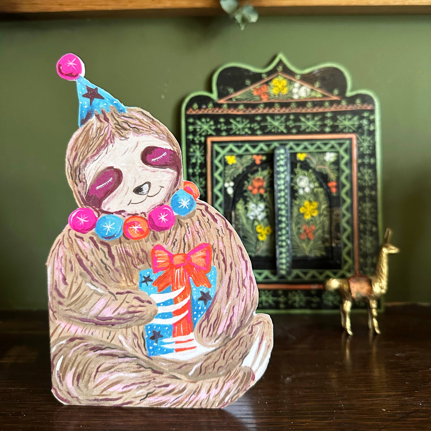 Party Sloth card with included green envelope