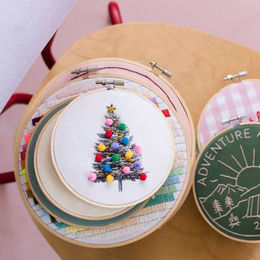 Finished Christmas Tree Embroidery Hoop Decoration