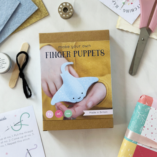 Contents of Manta Ray Finger Puppet Craft Kit laid out