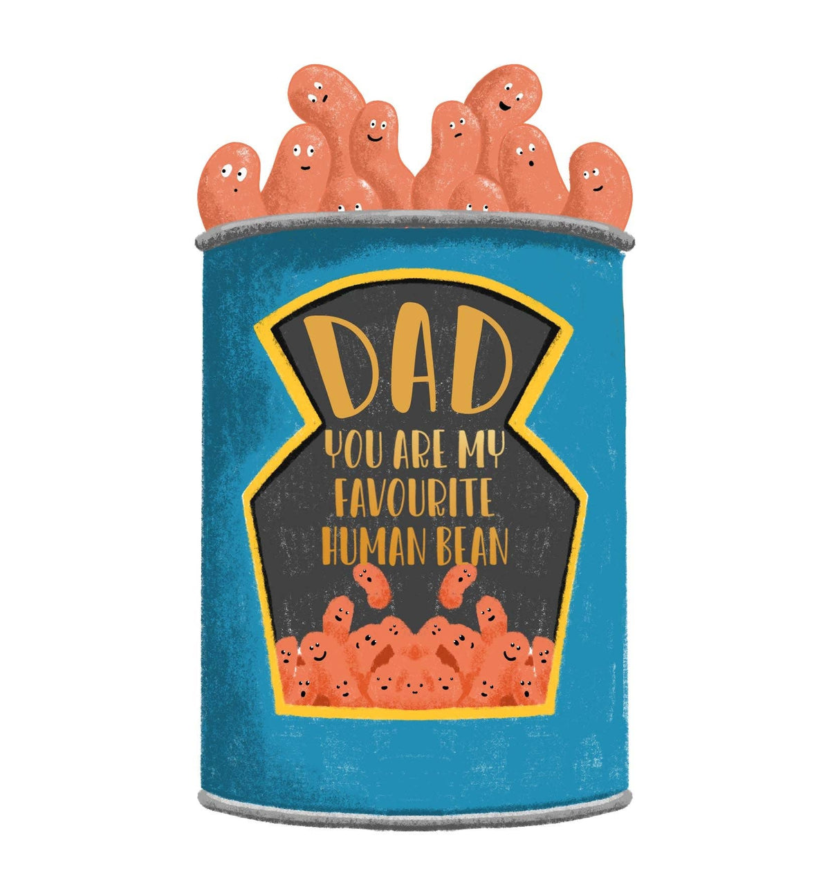 Dad Human Bean Die Cut Card featuring a baked bean can design