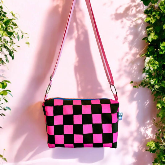 Handprinted on waxed canvas crossbody boxy bag