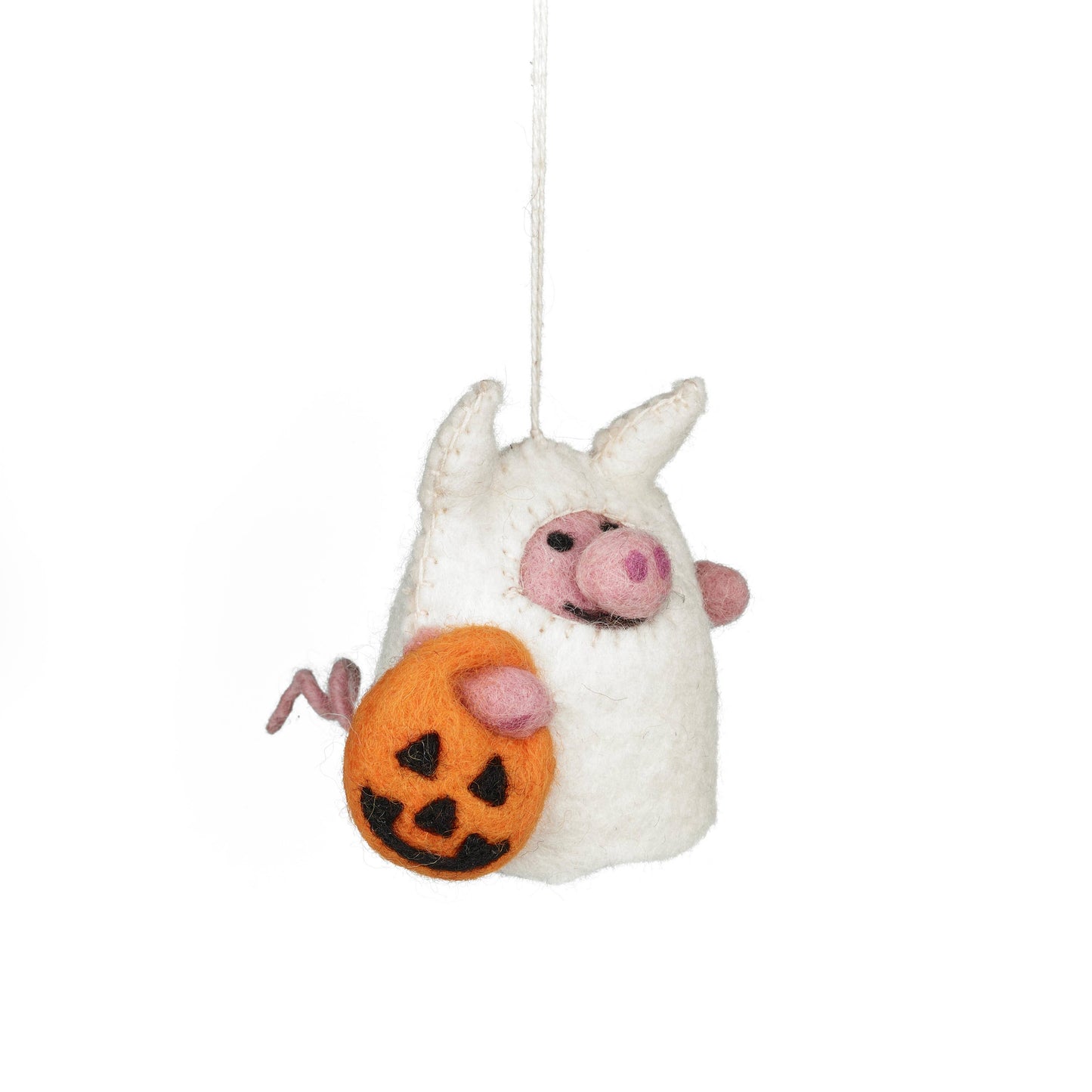 Handmade Felt Boo! Pig Hanging Halloween Decoration. Fair Trade.