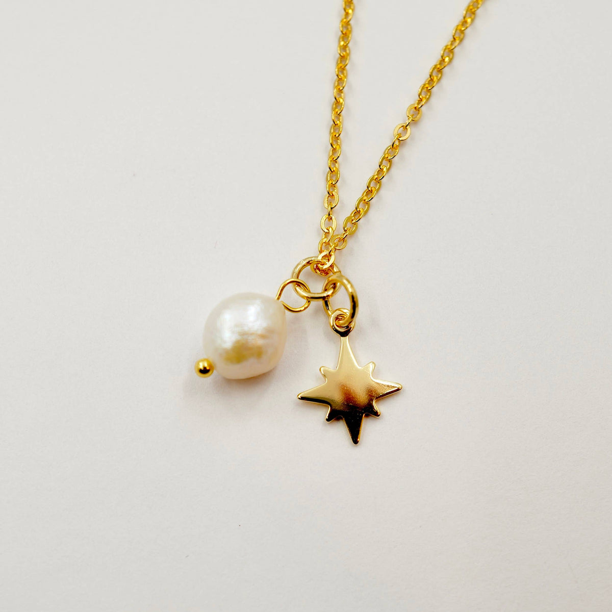Celestial Star Pearl Necklace with Gold Plated Pendant and Natural Pearl
