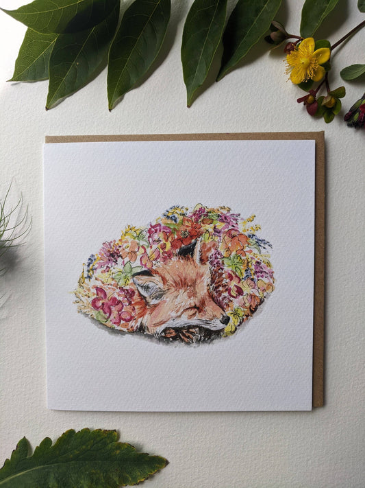 Sleeping Fox and Flowers illustration detail