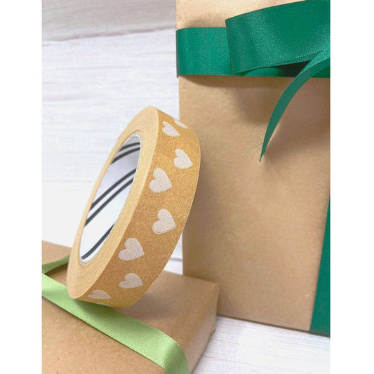 Plastic-Free Kraft Paper Tape with White Hearts Design