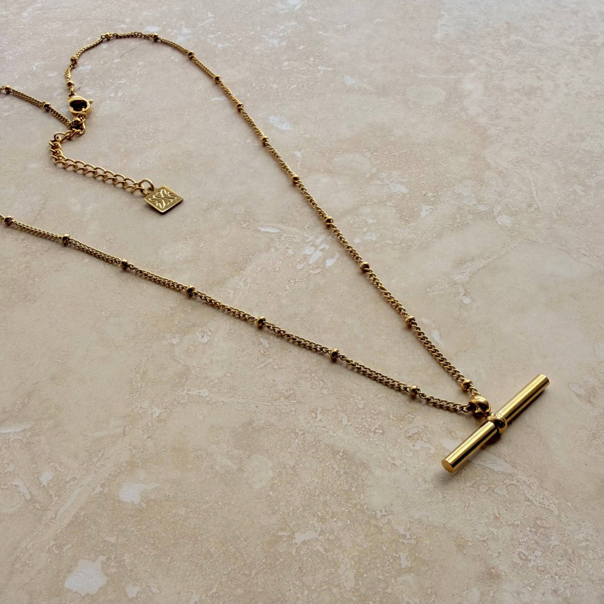 Hypoallergenic gold plated stainless steel bar necklace
