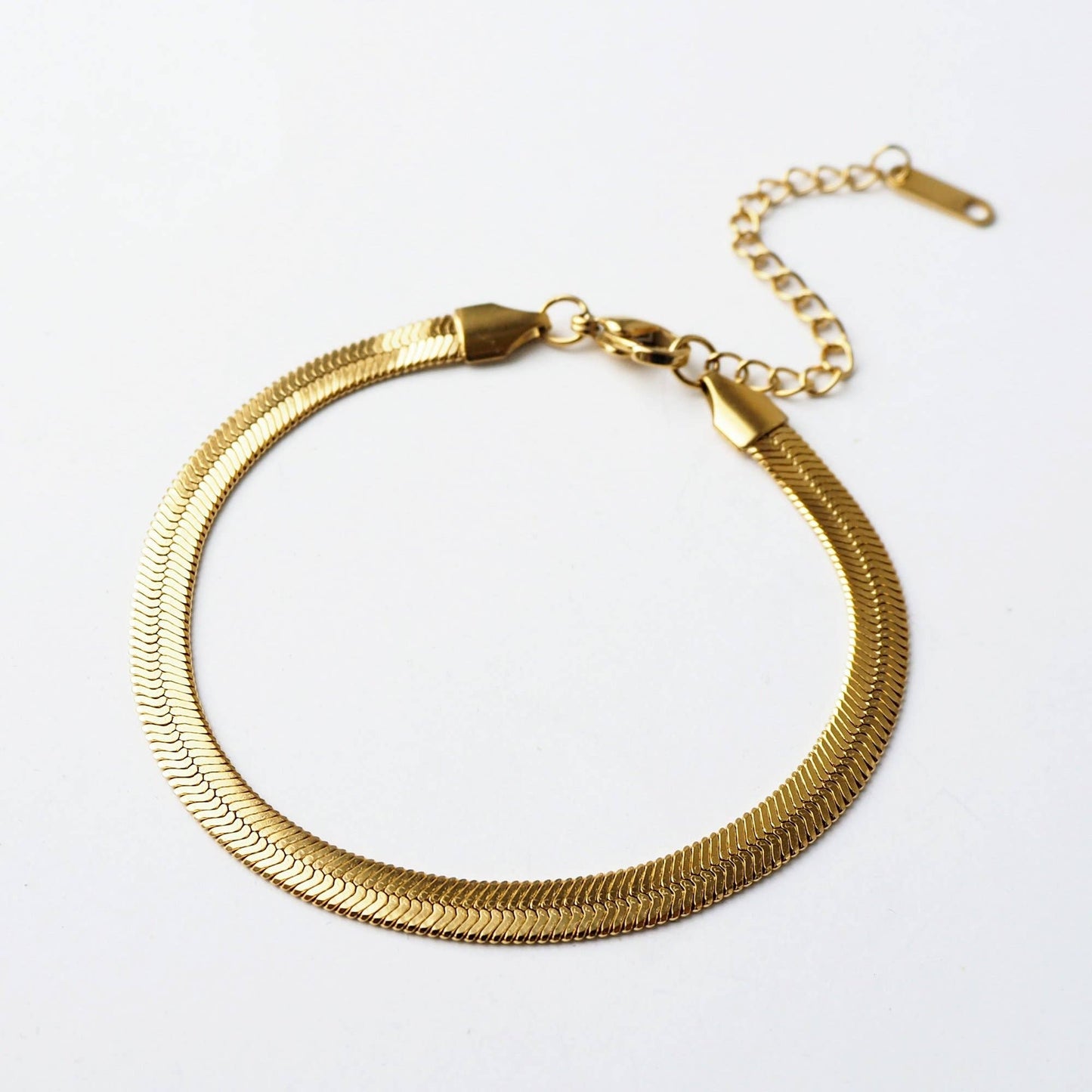 Waterproof gold herringbone chain bracelet