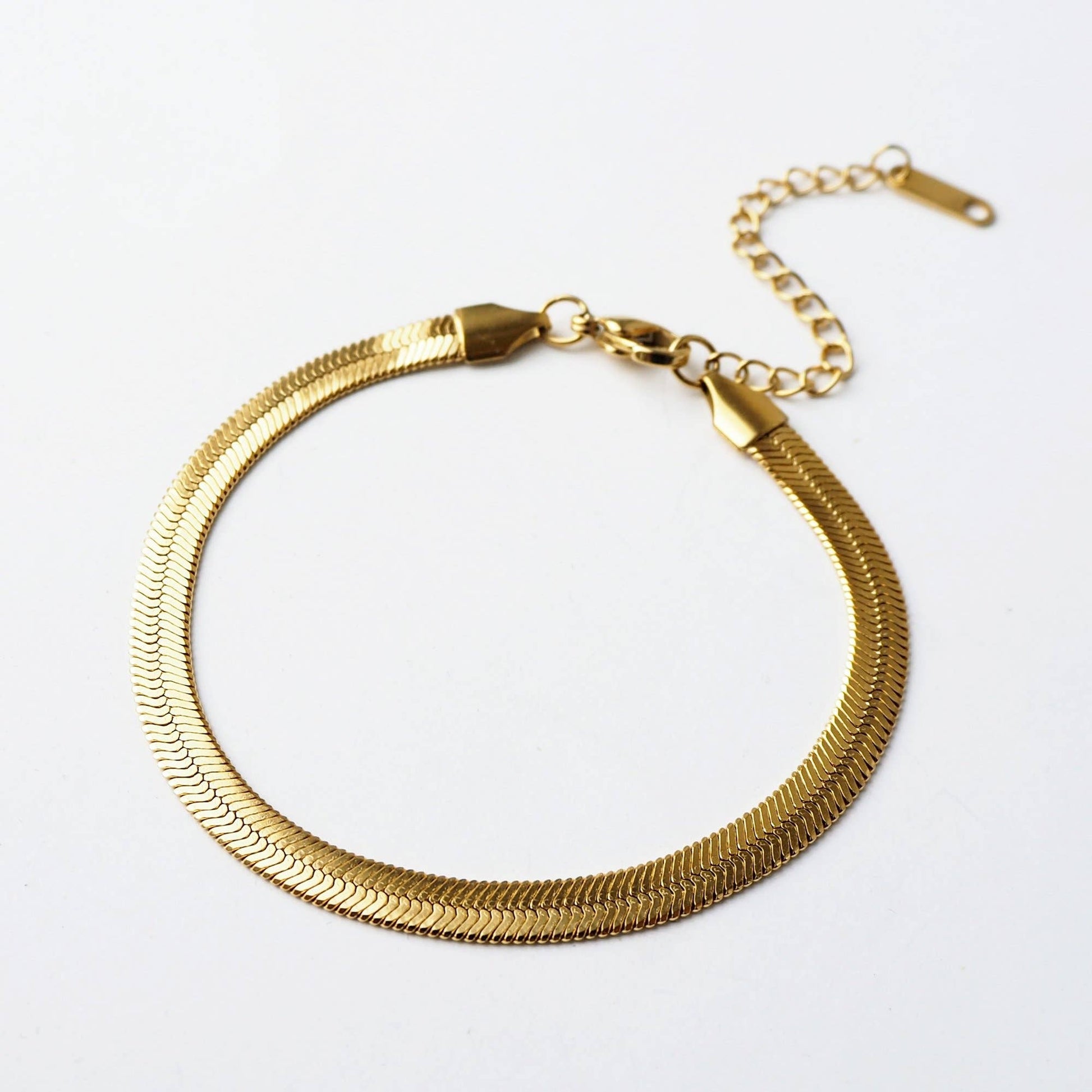 Waterproof gold herringbone chain bracelet