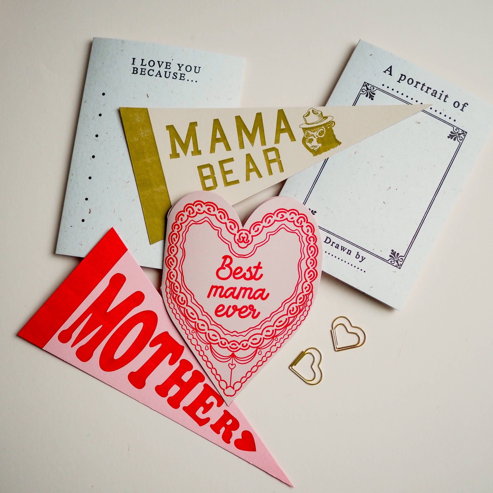 The perfect Mothers day card you can display and use year after year. Letter press printed and die cut with a blank reverse to add your own message.

Approx DL size. Includes envelope.
