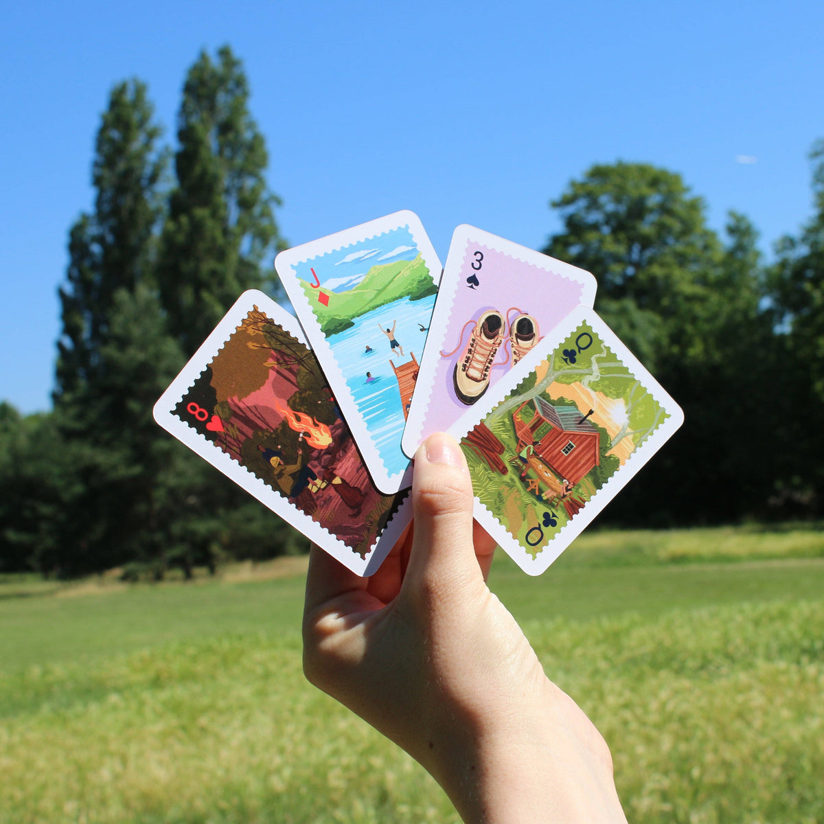 Compact bridge size playing cards for camping and travel