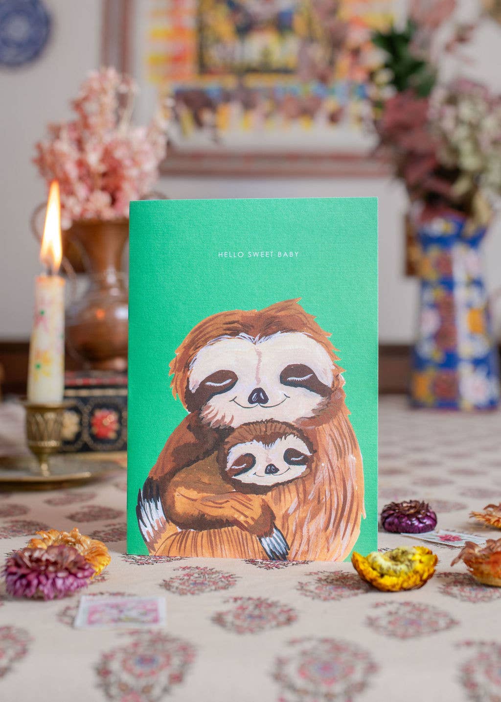 Sustainably sourced sloth greeting card with kraft envelope