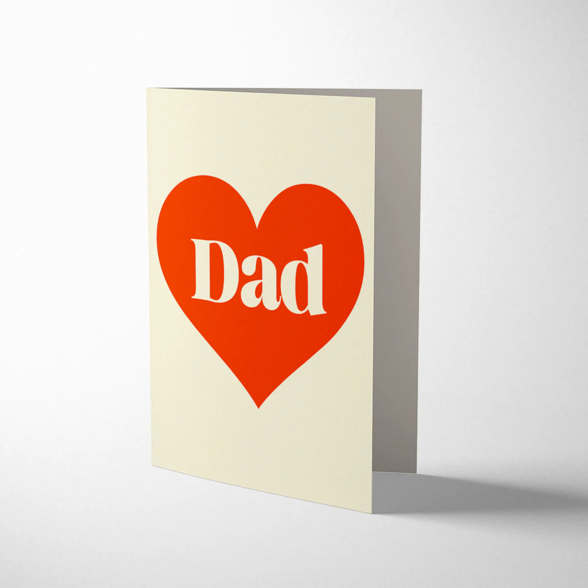 Serif Dad greeting card, gold foiling detail, litho printed  red heart with Pantone inks, kraft envelope, size 108mm x 140mm.