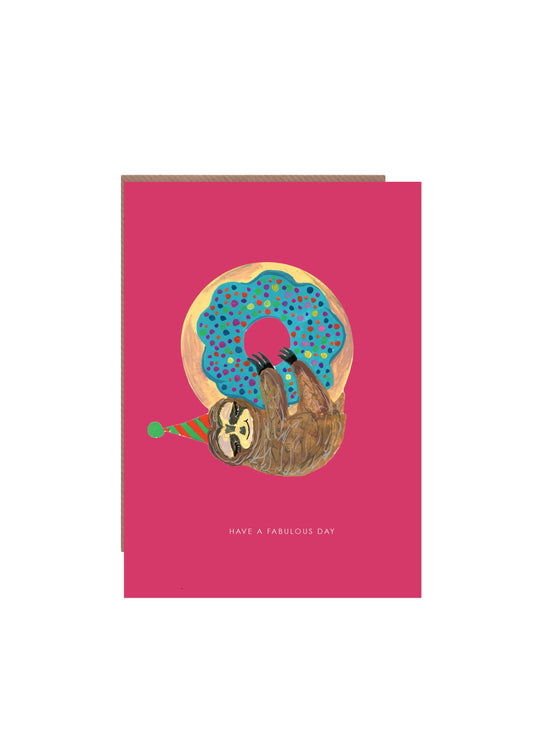 Sloth and doughnut eco friendly birthday card