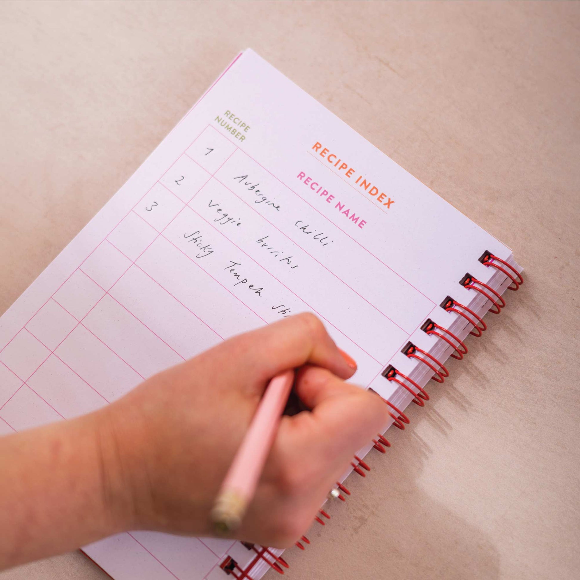 Flavours A5 Recipe Journal open to an index page