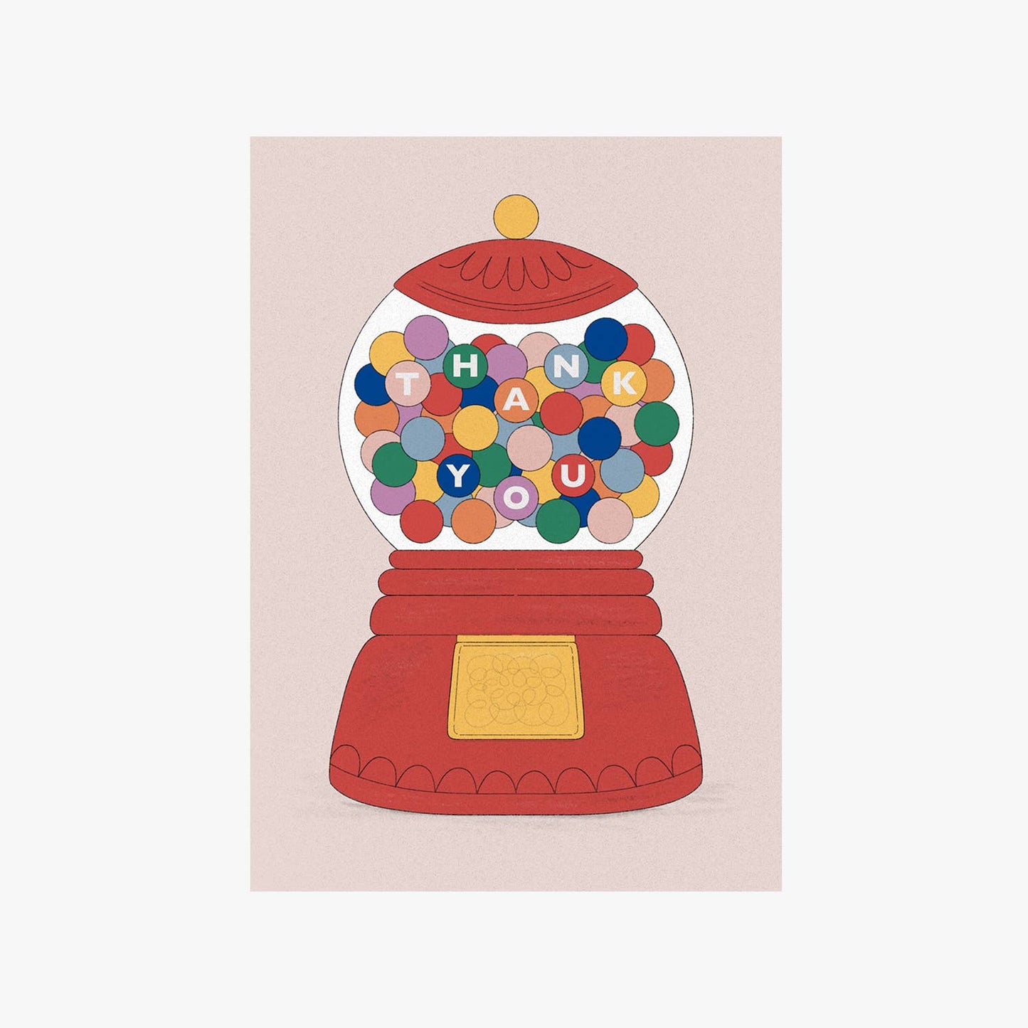 Thank You Greetings Card by Holly Fuller, bubble gum machine illustration, sustainably sourced 300gsm plastic-free card with kraft envelope, eco-friendly UK greeting card