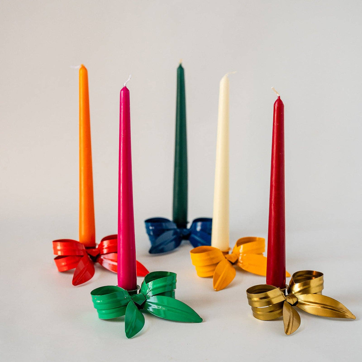 Handmade metal Ribbon Bow Candlestick Holder in Cobalt