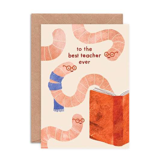 Book Worm Greeting Card – Teacher Thank You by Emily Nash