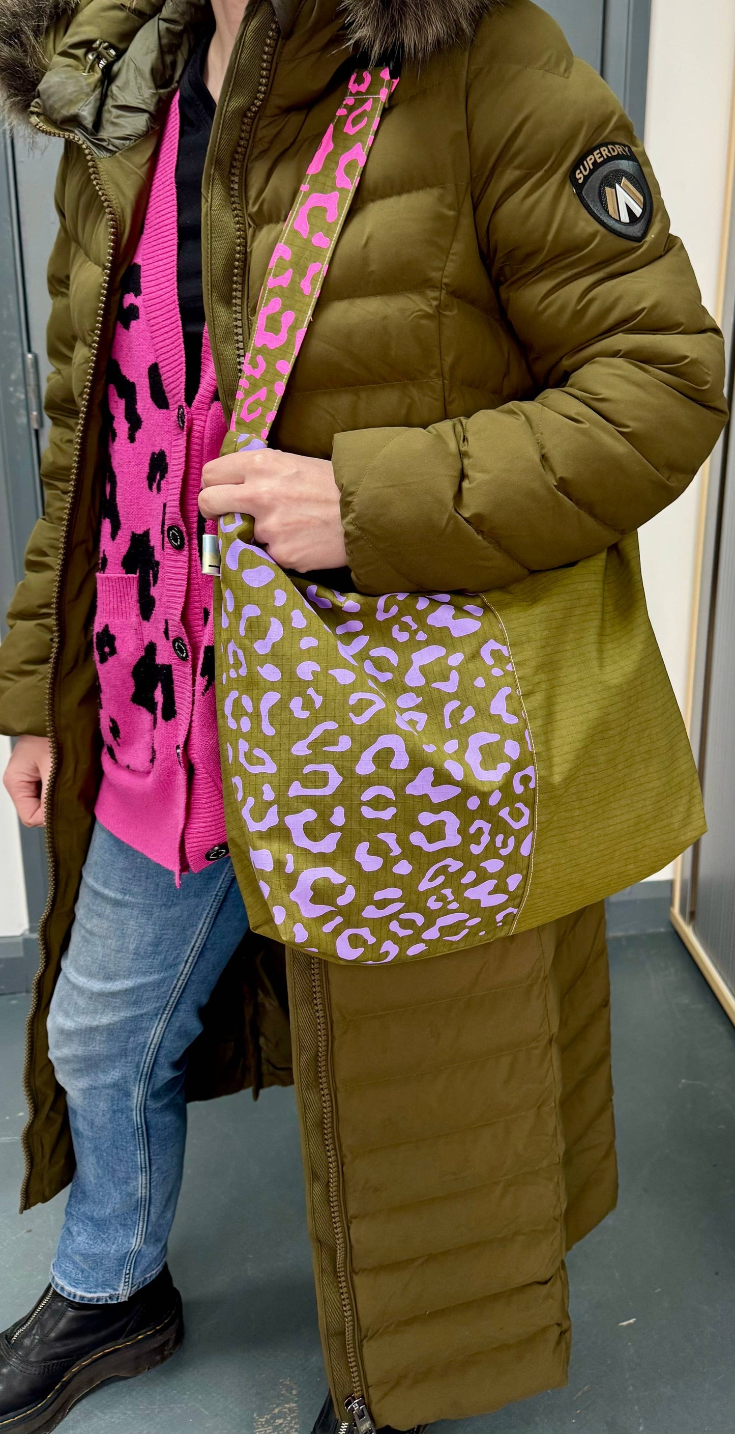 Interior view of Yolla Studio Shopper Bag, showing lining and internal pocket.