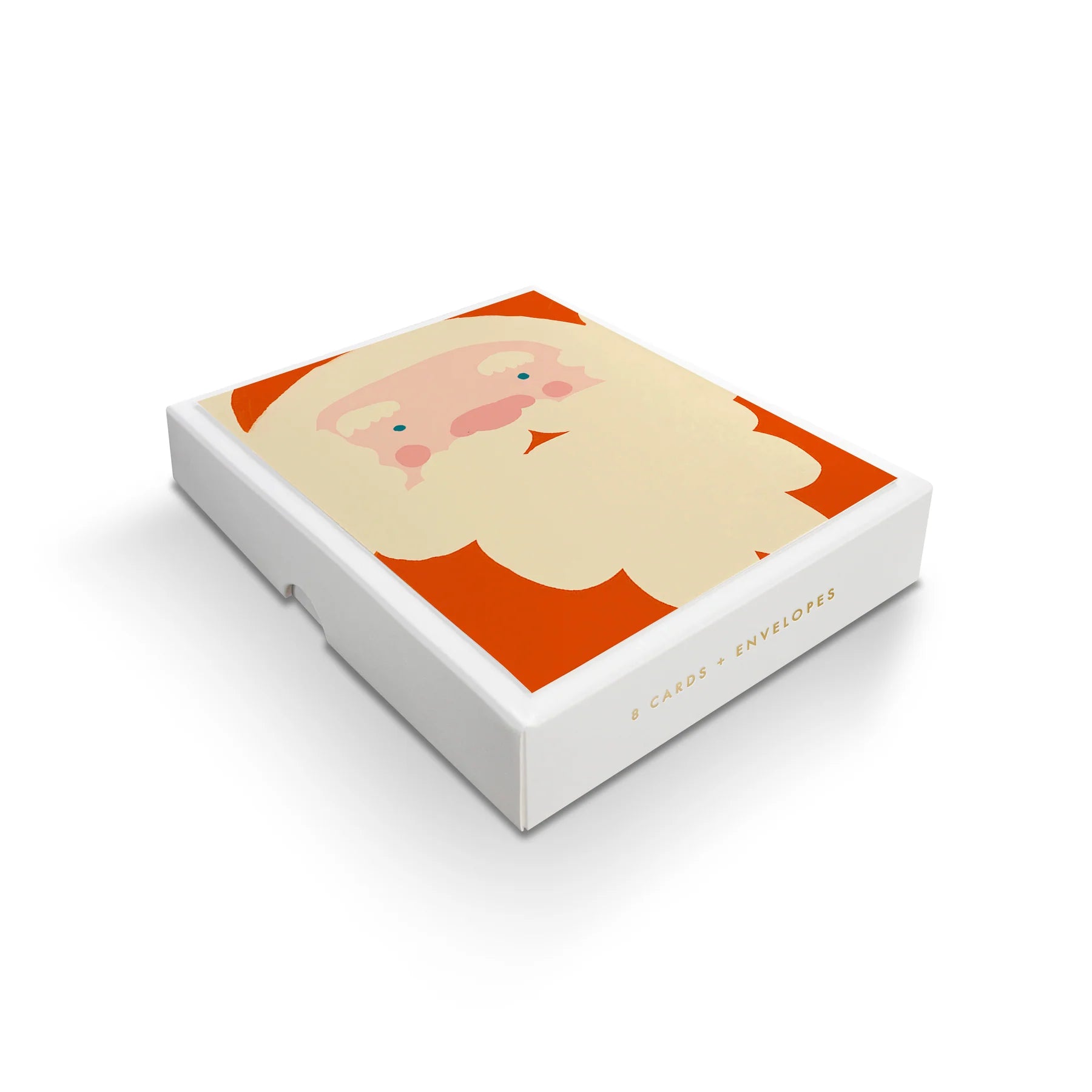 Santa Beard Christmas boxed card set by Emma Cooter Draws, featuring illustrated Santa with cloud eyebrows and beard, 8 litho printed cards, cream envelopes, sustainably certified paper, 108mm x 140mm.