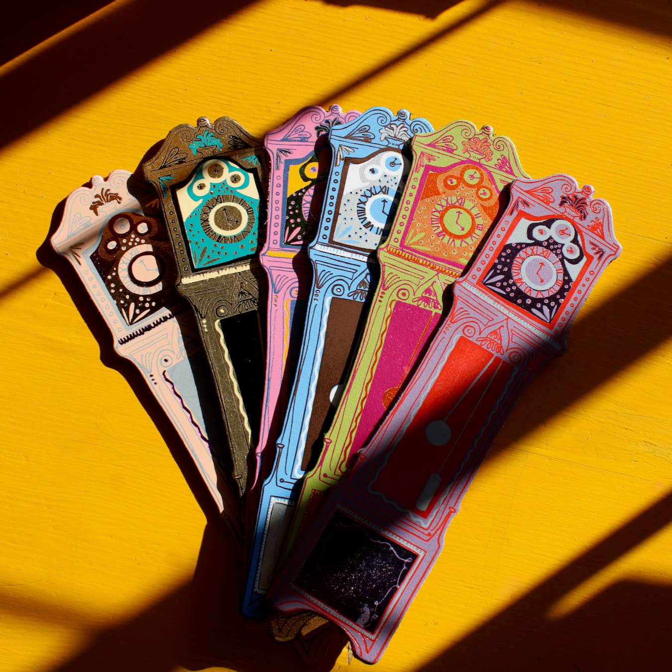 Sustainably sourced genuine leather Grandfather Clock Bookmark by Ark Colour Design with foil embossing, UK made