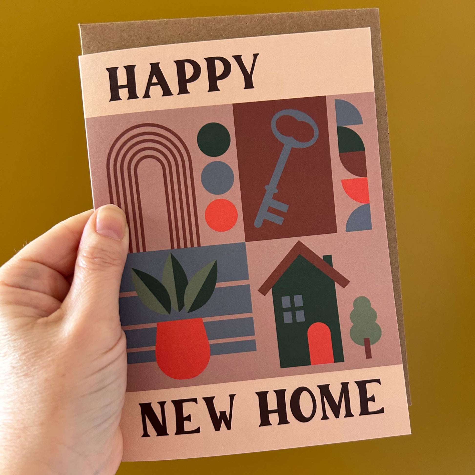 Eco friendly plastic free Bauhaus new home card with kraft envelope