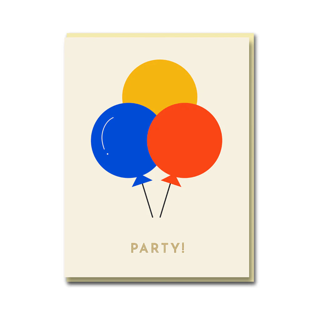 Sparkle and Spin Party Balloons Greeting Card with gold foil detail