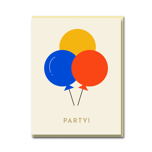 Sparkle and Spin Party Balloons Greeting Card with gold foil detail