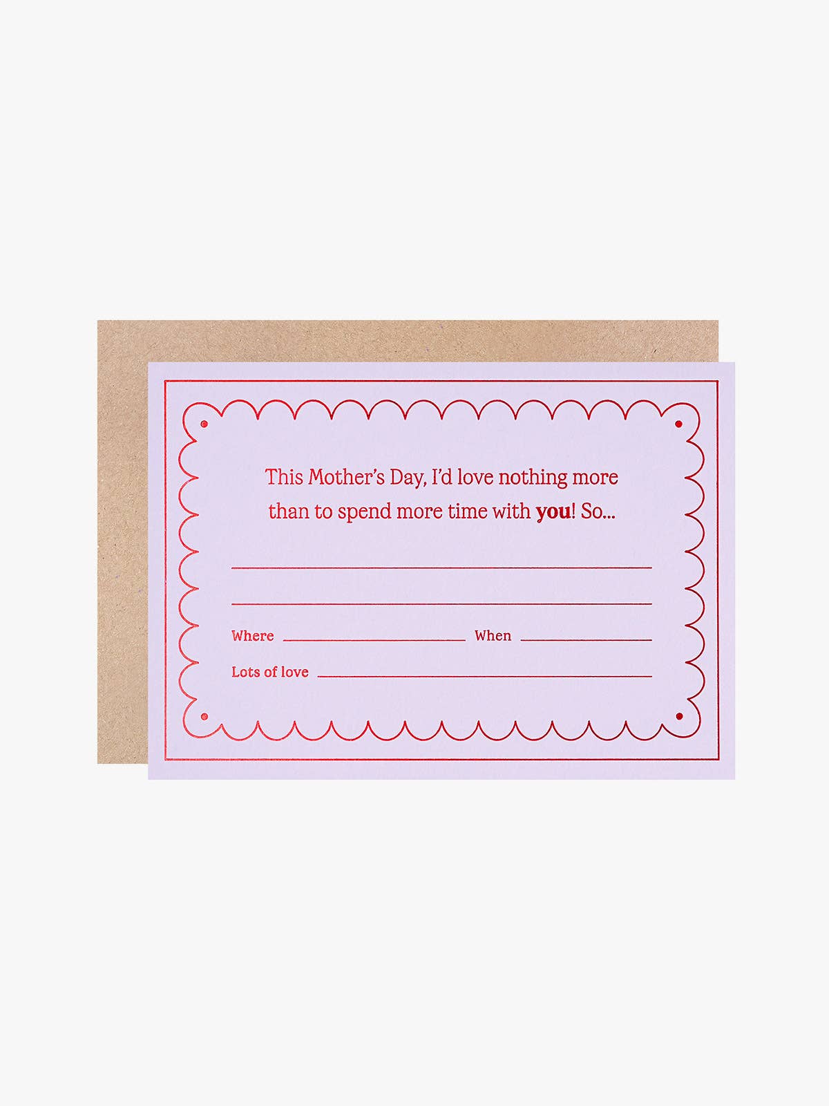 Close up of handprinted Mother's Day blank ticket