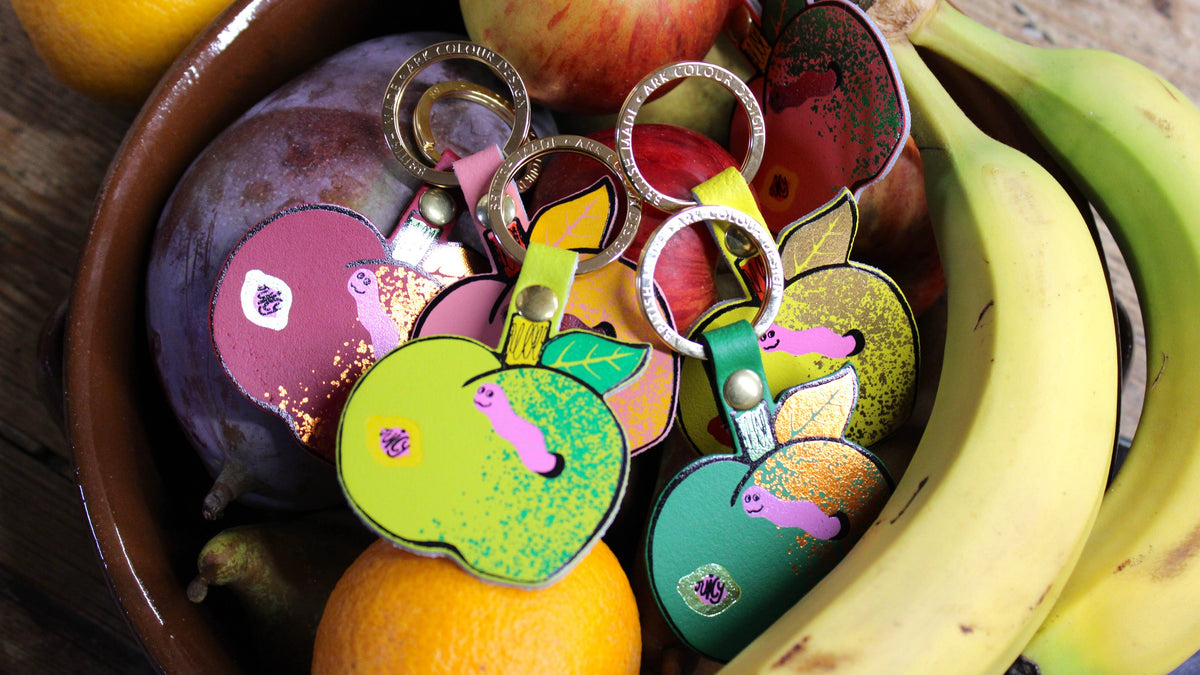 Juicy Apple Leather Keyring with gold plated ring