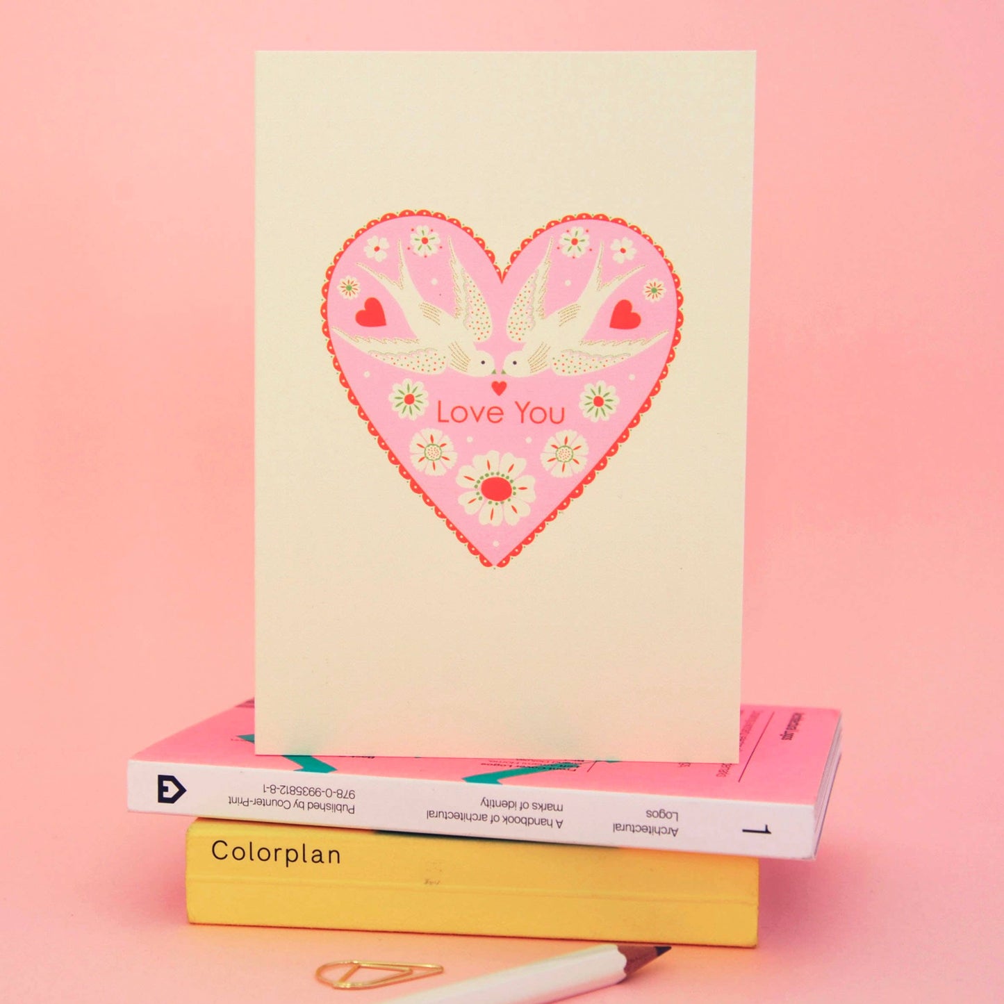 Love Birds Valentine's Card with floral heart design