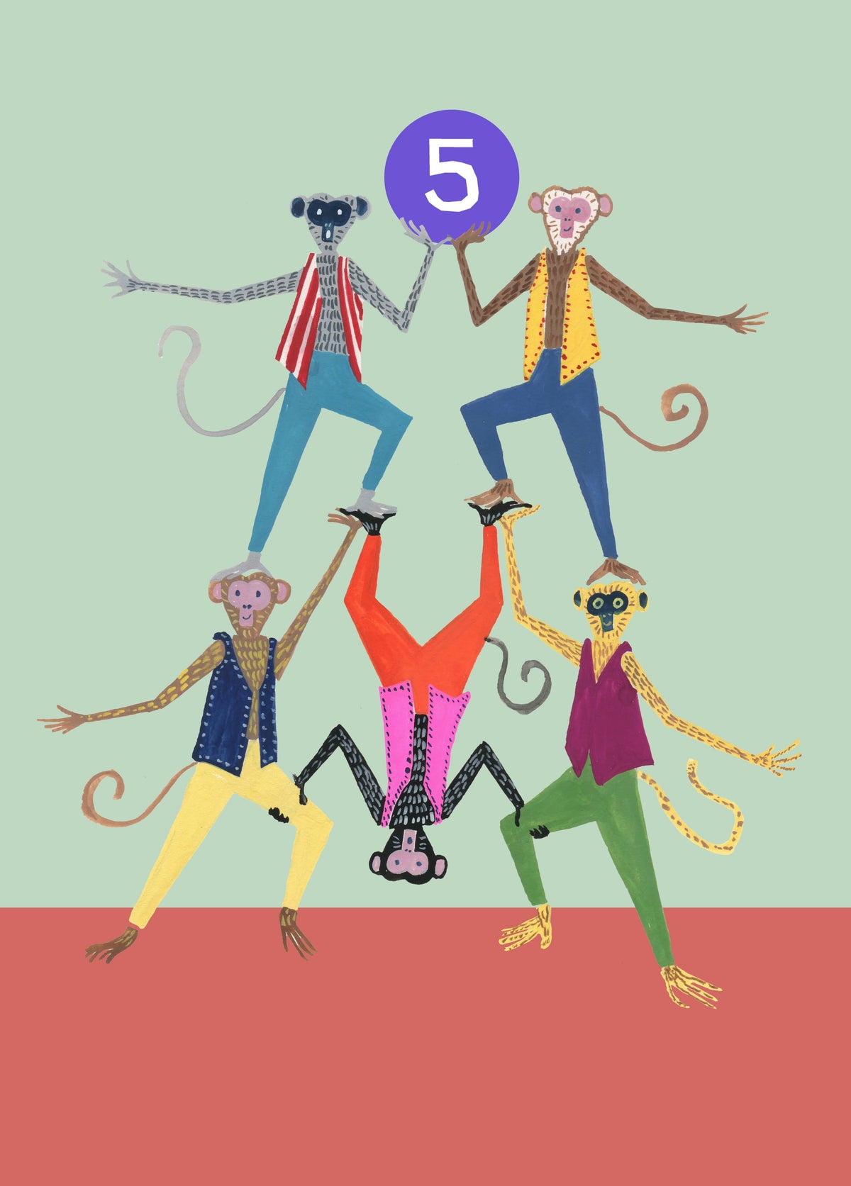 Sustainably sourced Age 5 Monkey Birthday Card with kraft envelope