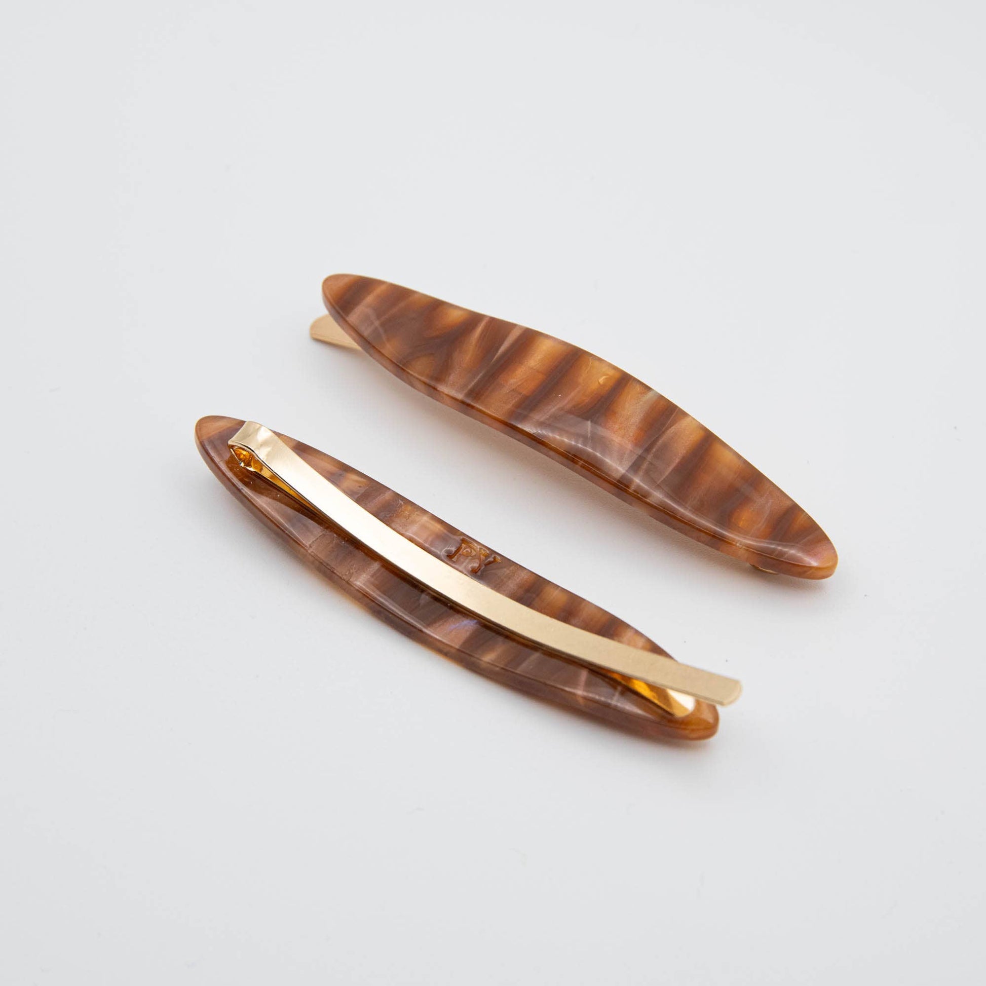Pepper You ethical hair slides, brown caramel pattern, 7cm, for conscious consumers