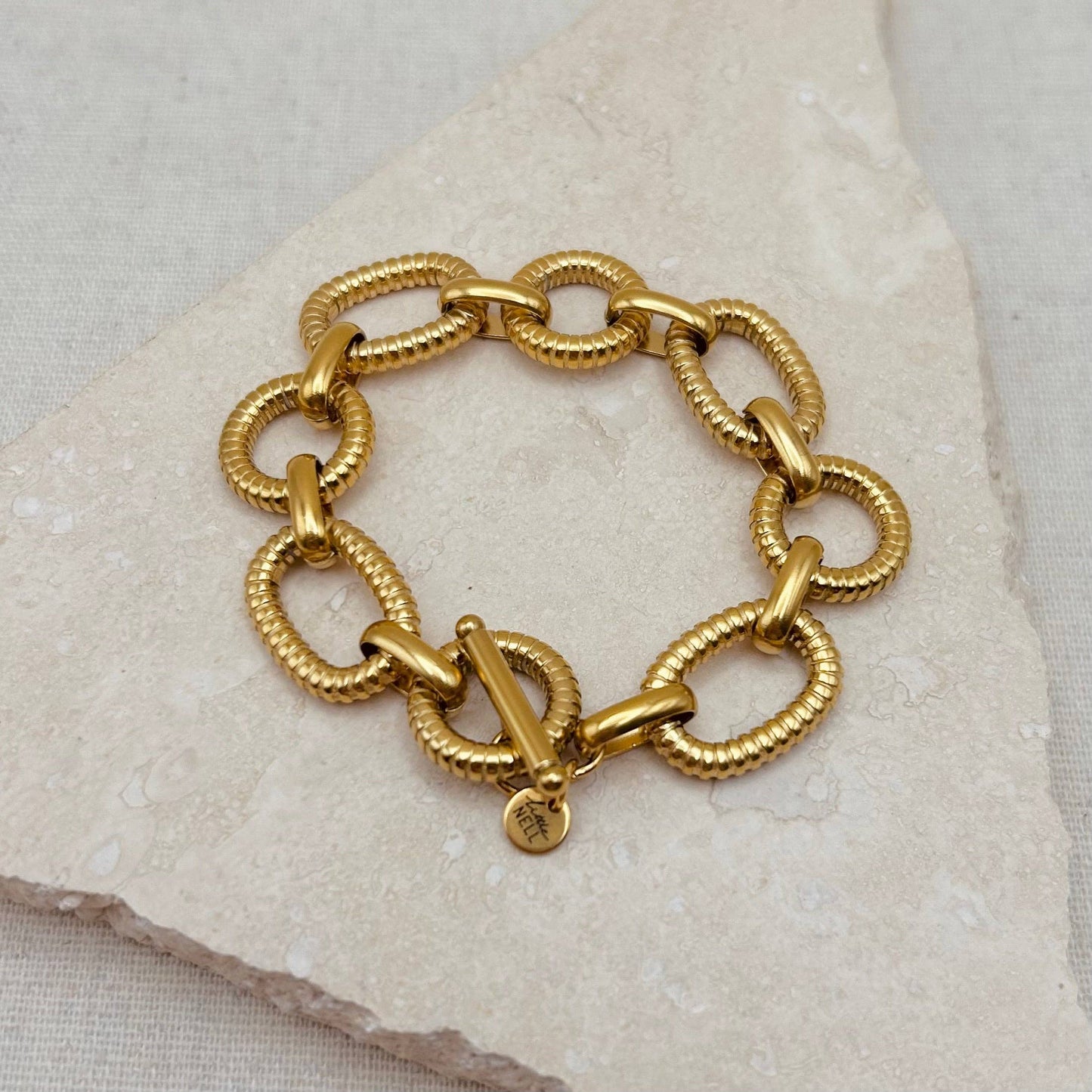 Gold Oval Link Chain T Bar Bracelet