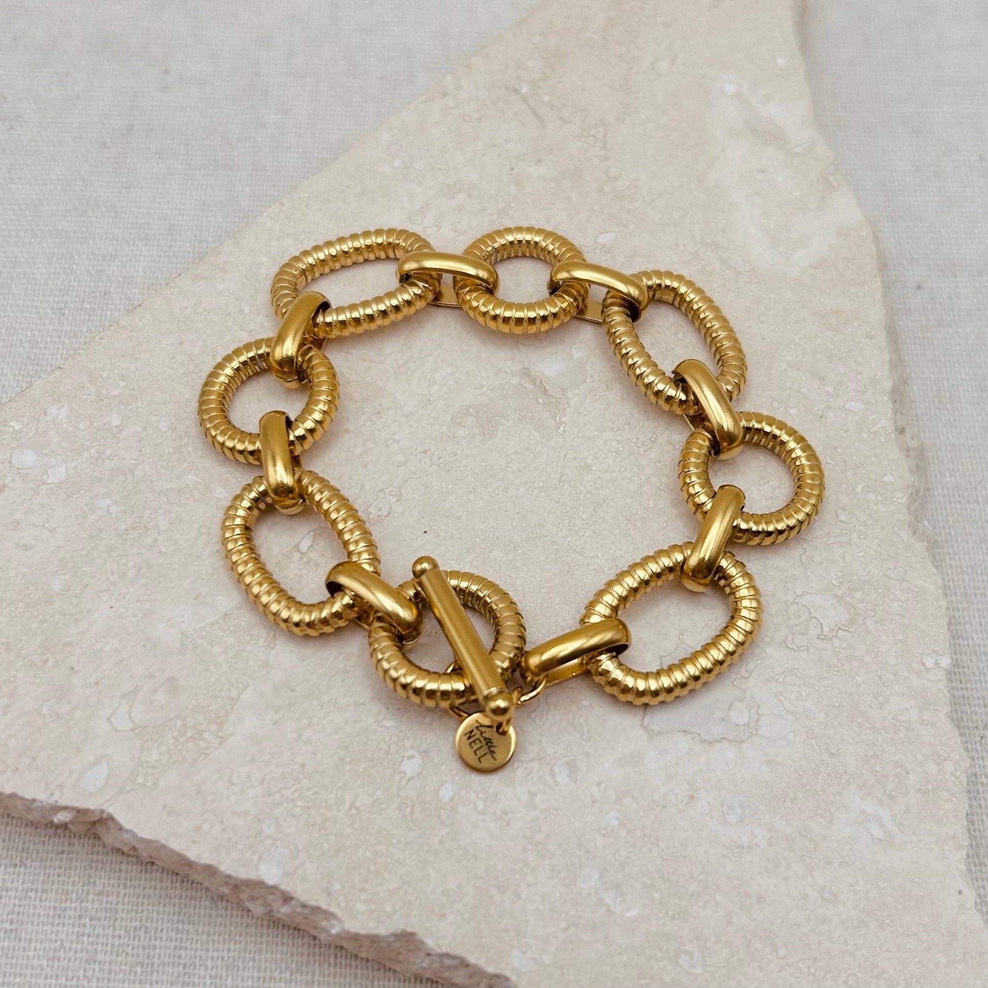 Gold Oval Link Chain T Bar Bracelet