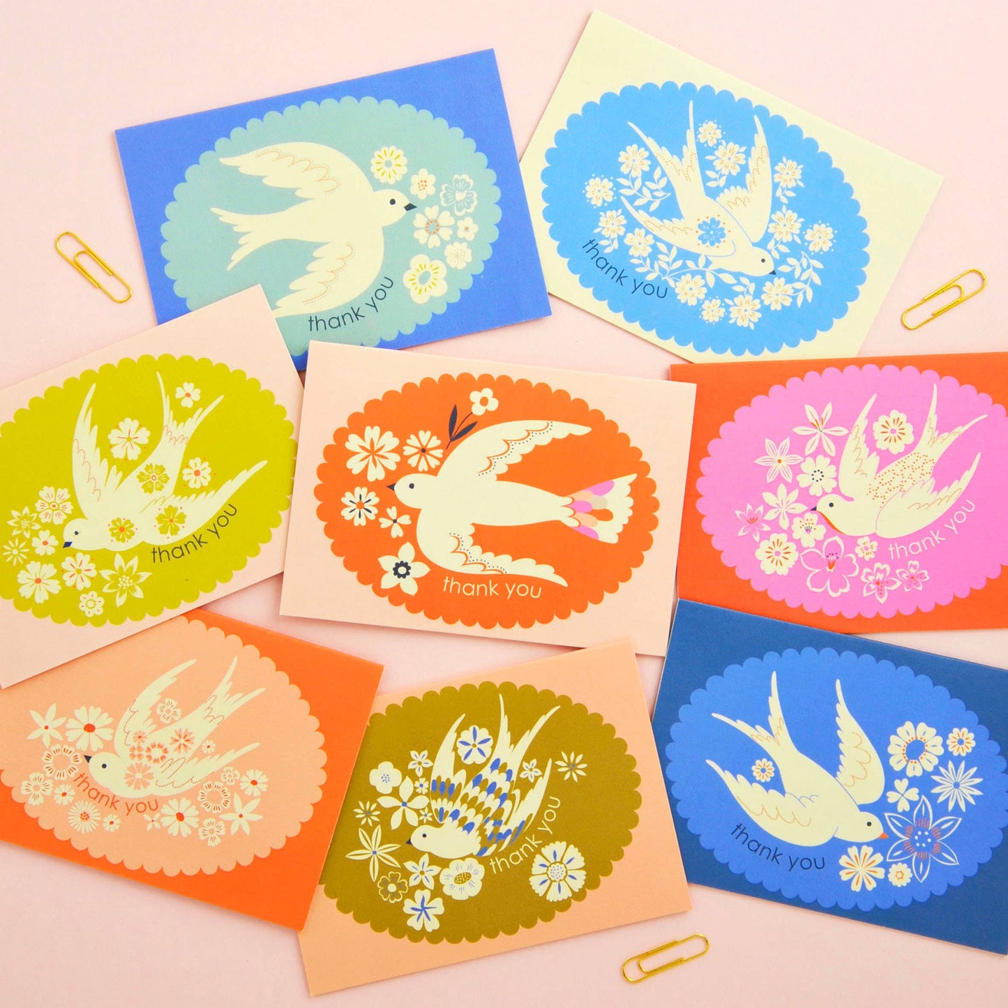 Birds & Borders Thank You Notecard Set, sustainable UK printed stationery