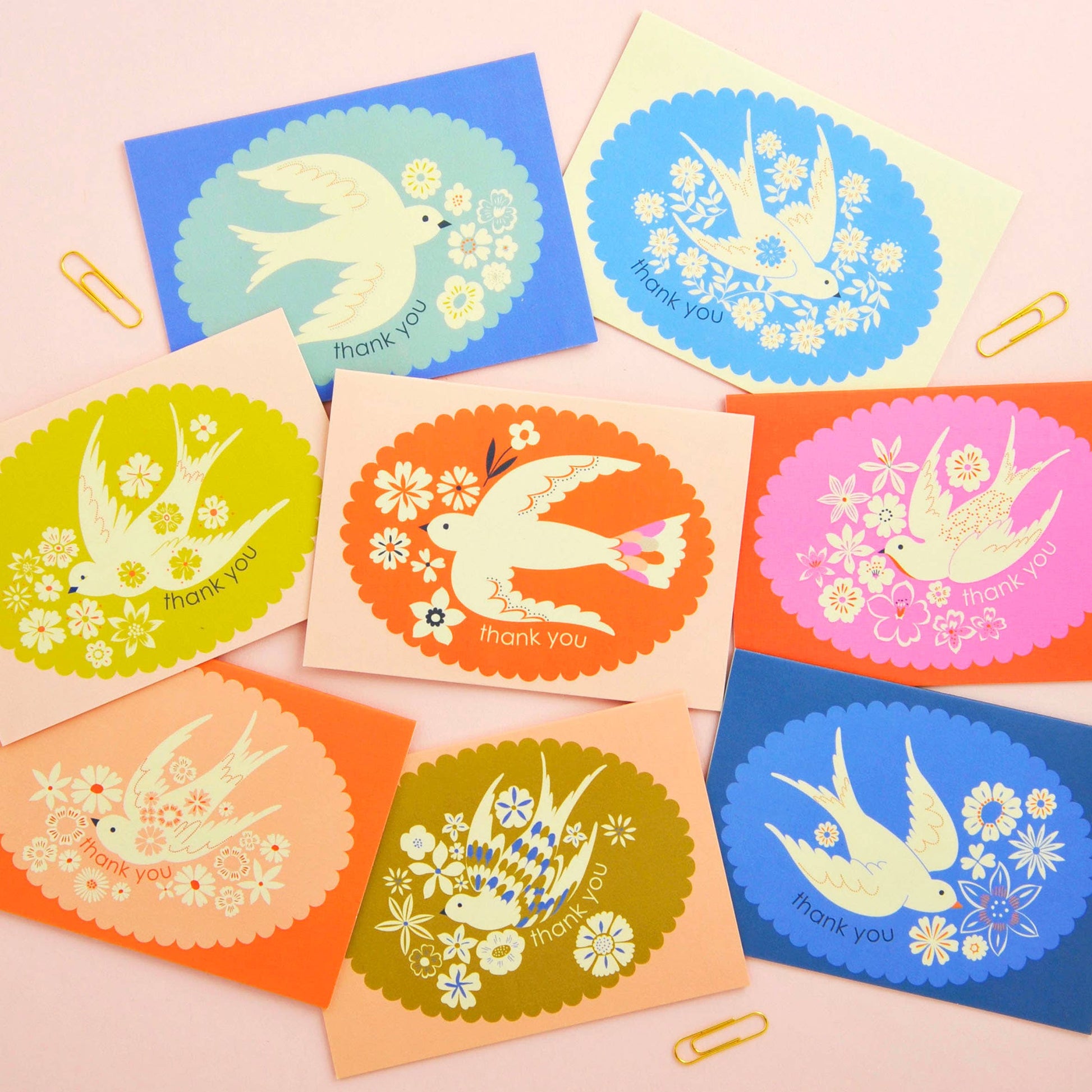 Birds & Borders Thank You Notecard Set, sustainable UK printed stationery