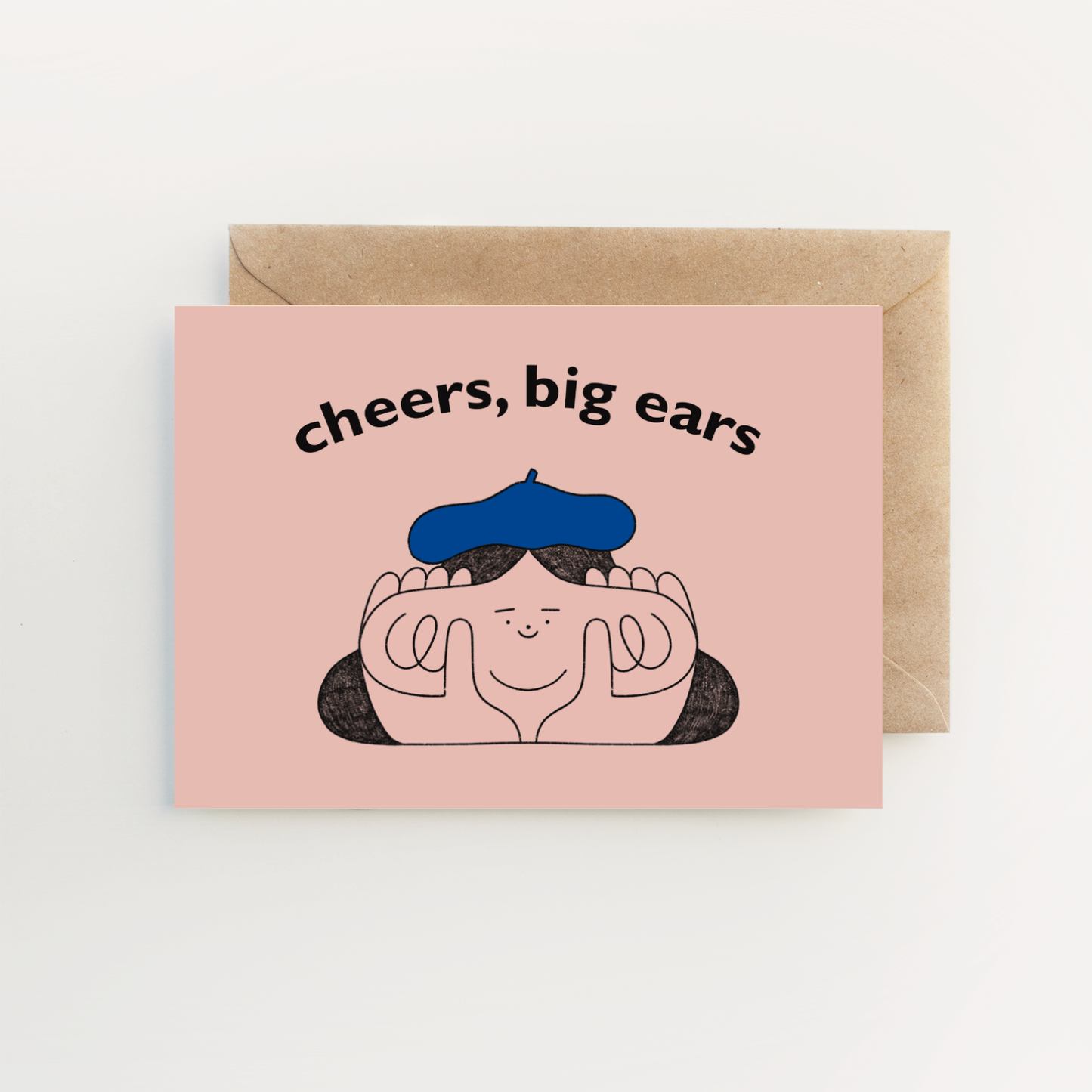 Cheers, Big Ears Greetings Card by Holly Fuller, fun face illustration, sustainably sourced 300gsm plastic-free card with kraft envelope, eco-friendly UK greeting card