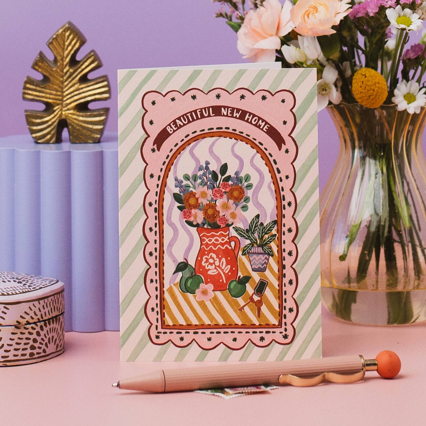 Textured A6 New Home Card with kraft envelope, showing sustainable packaging