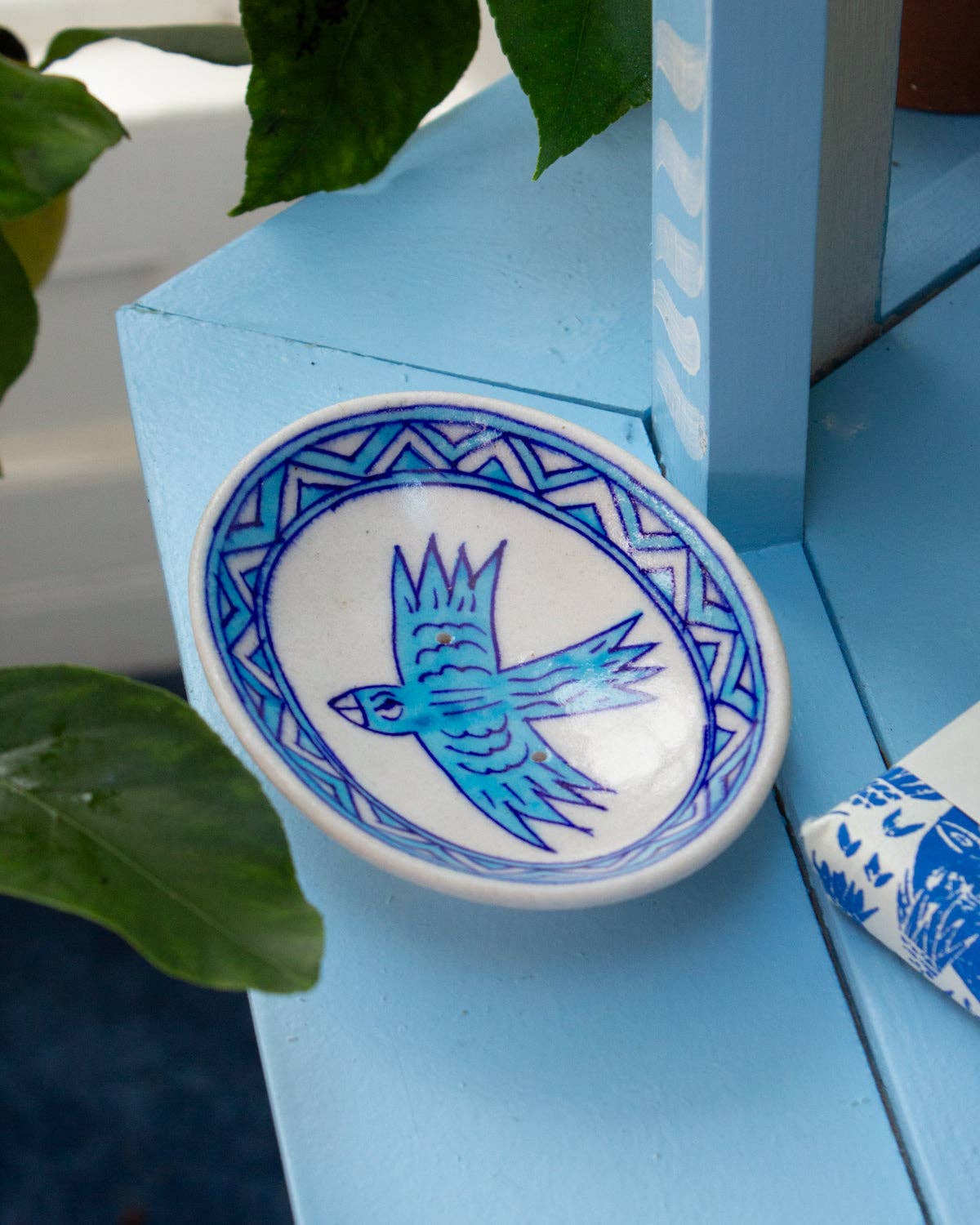 Blue Bird Hand Painted Ceramic Soap Dish