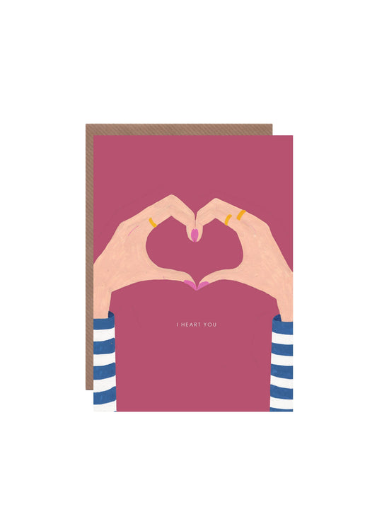 Heart Hands Greetings Card with I Heart You text
