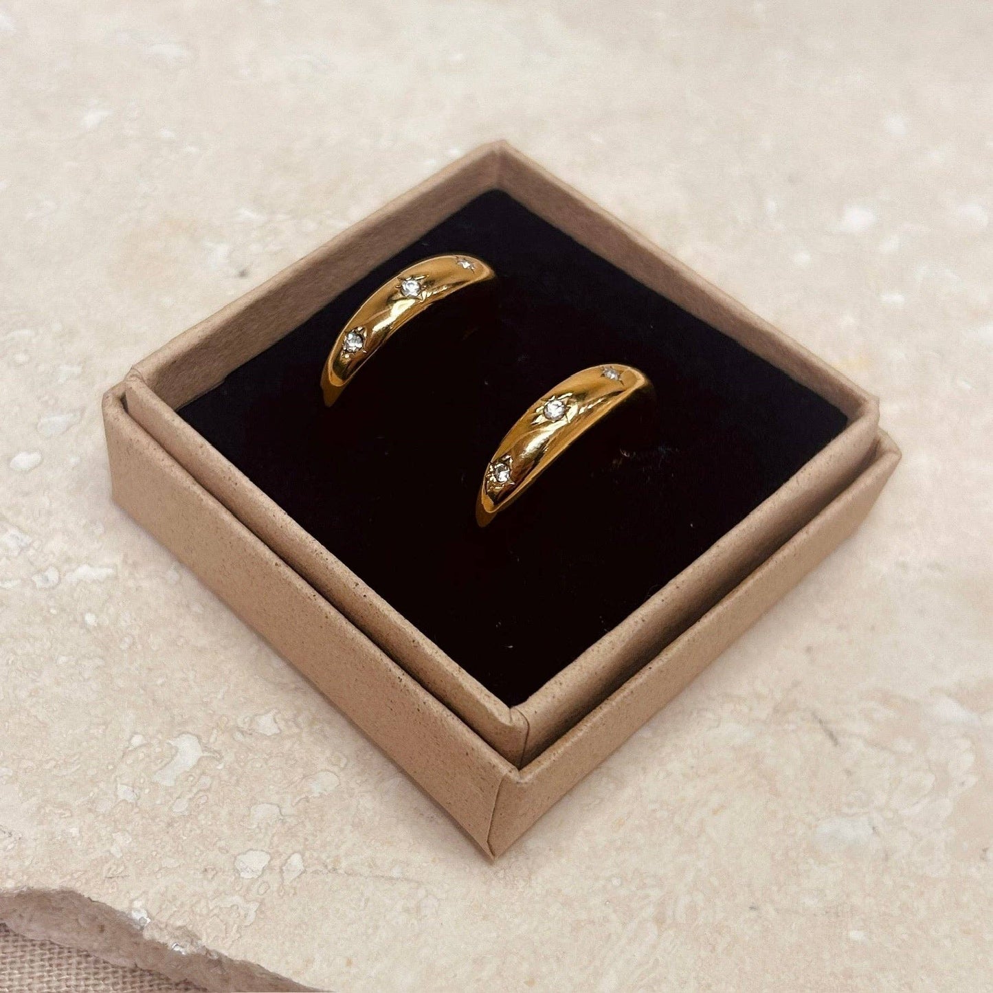 Embossed Star 18k Gold Plated Hoops