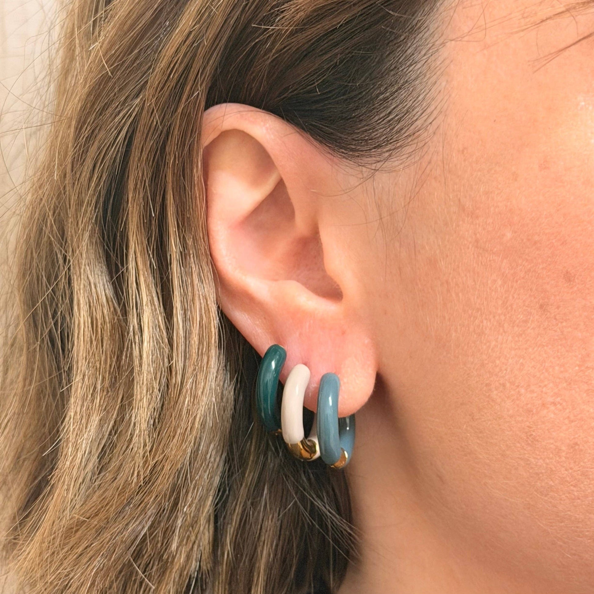 Little Nell Gold Plated Hoops with enamel, suitable for sensitive ears